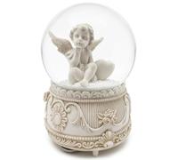 100mm Musical Angel Snow Globe Battery Operated Cherub Ornament Resin Decorative Glass Globe Home Decoration Collectible Display Piece (Design A)