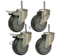 100mm rubber bolt hole castor with bolt, brake castor - set of 4
