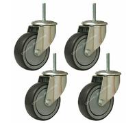 100mm rubber bolt hole castor with bolt, swivel castors - set of 4