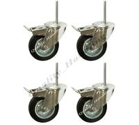 100mm rubber bolt hole swivel braked castors bolt, 75kgs per, set of 4