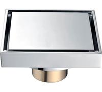 100mm Square Shower Drain - Modern Invisible Design, Removable Tile Inserts, Brushed Chrome Brass Grille For Stylish Bathrooms, Easy Installation & Effective Drainage Chrome Plated