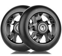 100mm Stunt Scooter Wheels Tires - Replacement Wheels, with Aluminum Alloy Rims and Anti-Lock Bearings, Scoot Ride Accessories for Scooters (2 Pieces Black)