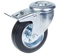 100mm swivel/brake castor with black rubber on pressed steel centre wheel