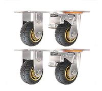 100mm Swivel Casters - 4-Pack, 400kg Capaci, Quiet Rubber Wheels with Optimal Brake, Ideal for Transport Carts, Industrial Use, Plates Included