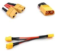 100mm T Plug/XT60/XT90 Parallel Battery Connector Cable Male/Female Dual Extension Y Shape 12AWG Silicone Wire(XT60 1 M to 2 F)