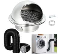 100mm Tumble Dryer Vent Cover Outside with Louvres & Tumble Dryer Vent Hose | 304 Stainless Steel Round Vent Cover, External Wall Vent Cover with Fly Screen for Tumble Dryer, Extractor Fan, Bathroom Fan