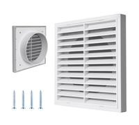 100mm White Louvred Wall Vent Grille with Flyscreen, Air Vent Cover | 4 Inch External, for Tumble Dryer, Bathroom Extractor Fan, Kitchen Garage - Durable PP Plastic Soffit Vents Exterior