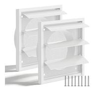 100mm White Plastic Air Vent Cover, 2 Pcs 140mm x 140mm Louvred Wall Vent Grille with Flyscreen External Vents Covers for Inside and Outside Use