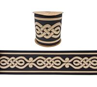 100mm Wide Embroidered Curtain Tape - Celtic Pattern Curtain Border - Ideal for Drapery, Tapestry, Sewing and Decoration - 3.5 Metres - Black & Antique Gold