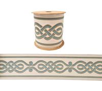 100mm Wide Embroidered Curtain Tape - Celtic Pattern Curtain Border - Ideal for Drapery, Tapestry, Sewing and Decoration - 3.5 Metres - Teal & Ivory