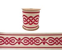 100mm Wide Embroidered Curtain Tape - Celtic Pattern Curtain Border - Ideal for Drapery, Tapestry, Sewing and Decoration - 3.5 Metres - Fuchsia Pink & Ivory