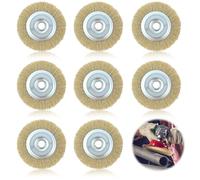 100mm Wire Wheel Brush 4-Inch Brass Plated Crimped Steel Wire Brush Bench with 16mm Arbor Hole Compatible with Patio Cleaners Drills Grinders for Rust Removal Polishing Deburring Joint Cleaning (8Pcs)