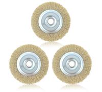 100mm Wire Wheel Brush 4-Inch Brass Plated Crimped Steel Wire Brush Bench with 16mm Arbor Hole Compatible with Patio Cleaners Drills Grinders for Rust Removal Polishing Deburring Joint Cleaning (3Pcs)