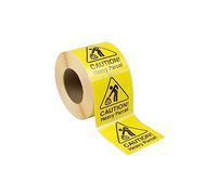100mm x 100mm Yellow & Black Caution Heavy Parcel Labels. FBA Compatible. 500 per roll.