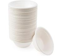 100Pack 350ml Disposable Sugarcane Bowls - Leak-Proof & Heat-Resistant, Biodegradable Compostable Soup Bowls, Perfect for Soup, Salad, Rice, BBQ, Picnics, Alternative to Plastic