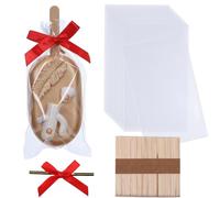 100Pack 3x6Inches Cakesicle Bags with Ribbon Bowknot and Sticks Rice Krispie Treat Bag Clear Cellophane Bags Browine Bags Macaron Bag Soap Bags Gift Truffle Treat Bags for Bakery Party Favor