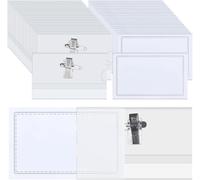 100Pack Name Badges ID Badge Holder - 9x5.6cm Horizontal Clear PVC Name Tag Card Holder, Waterproof Double-Sided ID Card Protector with Crocodile Clip and Safety Pin for Events, Exhibitions, Office