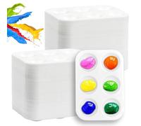 100Pack White Plastic 6 Well Watercolor Palette, Rectangular Paint Tray Holder