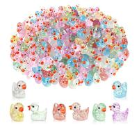 100Packs Mini Resin Ducks, Glitter Miniature Figures Little Ducks, Colorful Mini Plastic Duck Ornament Accessories for DIY Aquarium Decoration, Pot Decoration, Birthday Party, Children's Arithmetic