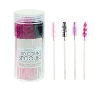 100pc Glitter Mascara Wands - Multi-Color Disposable Eyelash Brushes & Eyebrow Spoolies with Sparkly Glitter Handles - Sanitary Lash Tech Supplies with Clear Storage Tube