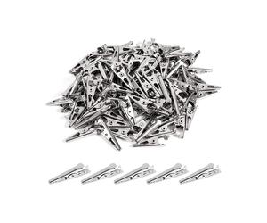 100PCS 1.06IN / 27mm Mini Metal Alligator Clips, Crocodile Clamps Silver Tone Nickel Plated Test Line Spring Clamps.