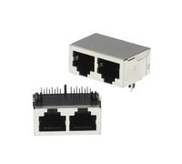 100PCS 1 * 2 RJ45 Metal 16 Pin Female PCB Right Angle Board Jack Connector 8P8C Crystal Head Socket 1x2 21mm Network Interface IDGTTLDF