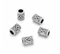 100pcs 10.7mm Large Hole Tube Beads Antique Silver Tibetan Spacer (Hole ID 6.3mm) for Paracord Macrame Bracelet Necklace Craft Jewelry Making MC-T2