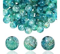 100Pcs 10mm Crackle Glass Beads for Jewelry Making - Round Spacer Crystal Beads Bulk, DIY Craft Supplies for Necklace Bracelet Earrings (Blue & Green)