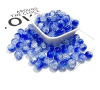 100Pcs 10mm Crackle Glass Beads with 2mm Hole - Smooth Round Beads for Bracelet Making, Jewellery Crafting Supplies for Necklaces, Earrings DIY (Deep sea Blue)
