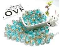 100Pcs 10mm Crackle Glass Beads with 2mm Hole - Smooth Round Beads for Bracelet Making, Jewellery Crafting Supplies for Necklaces, Earrings DIY (Lake Gold)