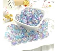 100Pcs 10mm Crackle Glass Beads with 2mm Hole - Smooth Round Beads for Bracelet Making, Jewellery Crafting Supplies for Necklaces, Earrings DIY (Light Blue Purple Yellow)
