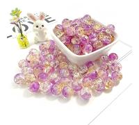 100Pcs 10mm Crackle Glass Beads with 2mm Hole - Smooth Round Beads for Bracelet Making, Jewellery Crafting Supplies for Necklaces, Earrings DIY (Purple Gold)