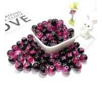 100Pcs 10mm Crackle Glass Beads with 2mm Hole - Smooth Round Beads for Bracelet Making, Jewellery Crafting Supplies for Necklaces, Earrings DIY (Rose red Black)
