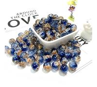100Pcs 10mm Crackle Glass Beads with 2mm Hole - Smooth Round Beads for Bracelet Making, Jewellery Crafting Supplies for Necklaces, Earrings DIY (Dark Blue Gold)