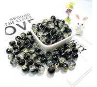 100Pcs 10mm Crackle Glass Beads with 2mm Hole - Smooth Round Beads for Bracelet Making, Jewellery Crafting Supplies for Necklaces, Earrings DIY (Black Gold)