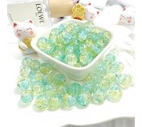 100Pcs 10mm Crackle Glass Beads with 2mm Hole - Smooth Round Beads for Bracelet Making, Jewellery Crafting Supplies for Necklaces, Earrings DIY (Light Green Yellow)