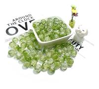 100Pcs 10mm Crackle Glass Beads with 2mm Hole - Smooth Round Beads for Bracelet Making, Jewellery Crafting Supplies for Necklaces, Earrings DIY (Emerald Green Gold)