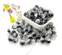 100Pcs 10mm Crackle Glass Beads with 2mm Hole - Smooth Round Beads for Bracelet Making, Jewellery Crafting Supplies for Necklaces, Earrings DIY (Black)