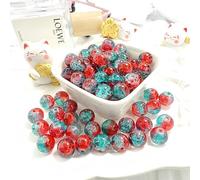 100Pcs 10mm Crackle Glass Beads with 2mm Hole - Smooth Round Beads for Bracelet Making, Jewellery Crafting Supplies for Necklaces, Earrings DIY (Dark Green red)
