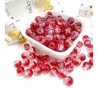 100Pcs 10mm Crackle Glass Beads with 2mm Hole - Smooth Round Beads for Bracelet Making, Jewellery Crafting Supplies for Necklaces, Earrings DIY (Red)