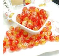 100Pcs 10mm Crackle Glass Beads with 2mm Hole - Smooth Round Beads for Bracelet Making, Jewellery Crafting Supplies for Necklaces, Earrings DIY (Red Yellow)