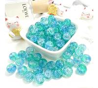 100Pcs 10mm Crackle Glass Beads with 2mm Hole - Smooth Round Beads for Bracelet Making, Jewellery Crafting Supplies for Necklaces, Earrings DIY (Light Green Blue)