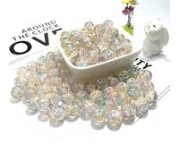100Pcs 10mm Crackle Glass Beads with 2mm Hole - Smooth Round Beads for Bracelet Making, Jewellery Crafting Supplies for Necklaces, Earrings DIY (Light Yellow Pink)