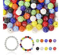 100pcs 10mm Rhinestone Beads for Jewelry Making,10 Mixed Colors Polymer Clay Beads, Round Disco Ball Clay Beads,Fancy Sparkle Crystal Clay Bead for Necklace Bracelet Earring Crafting and DIY Craft