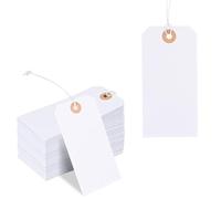 100pcs 120x60mm Large Price Tags with Strings, White Gift Tags Tie on Blank Marking Tags with Elastic Rope Attached Writable Hanging Merchandise Label Tags for Wedding Birthday Art Craft Packing