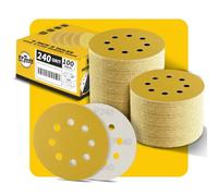 100PCS 125mm 8 Hole Sanding Discs Sandpaper, 240 Grit, Premium Gold Round Hook and Loop for Random Orbital Sander - Ideal for Wood, Metal, Automotive