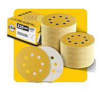 100PCS 125mm 8 Hole Sanding Discs Sandpaper, 320 Grit, Premium Gold Round Hook and Loop for Random Orbital Sander - Ideal for Wood, Metal, Automotive