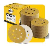 100PCS 125mm 8 Hole Sanding Discs Sandpaper, 60 Grit, Premium Gold Round Hook and Loop for Random Orbital Sander - Ideal for Wood, Metal, Automotive
