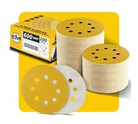 100PCS 125mm 8 Hole Sanding Discs Sandpaper, 600 Grit, Premium Gold Round Hook and Loop for Random Orbital Sander - Ideal for Wood, Metal, Automotive