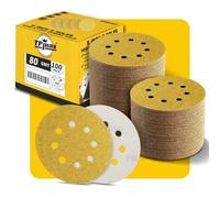 100PCS 125mm 8 Hole Sanding Discs Sandpaper, 80 Grit, Premium Gold Round Hook and Loop for Random Orbital Sander - Ideal for Wood, Metal, Automotive